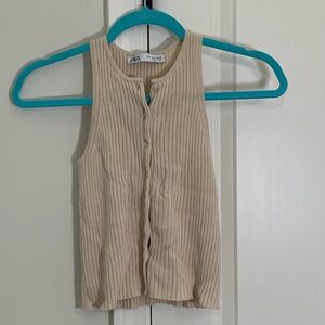 Zara Beige Ribbed Sleeveless Top
